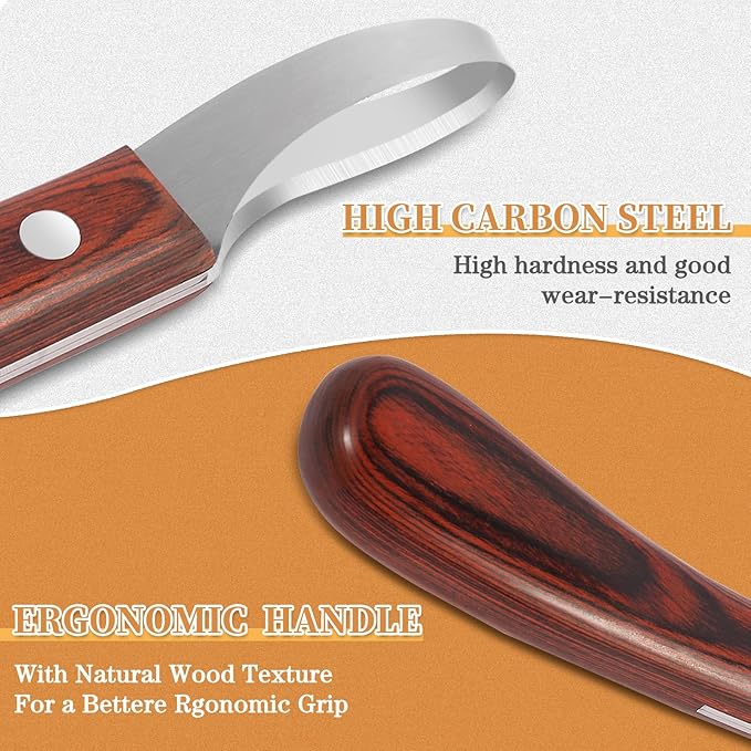 Hoof Knife with Sharpener,Farrier Tool Kit,Double Edged Hoof Trimming Knife with Wooden Handle, High-Carbon Steel Blade Hoof Knife for Horses