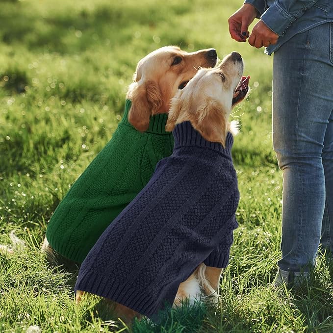 Queenmore XL Dog Sweater,Christmas Dog Sweaters for Extra Large Dogs Girl Boy,Warm Soft Fall Doggy Pullover Clothes,Turtleneck Knitted Pet Winter Apparel for Golden Retriever,Labrador(Dark Navy,XL)