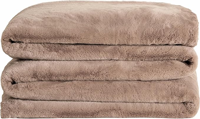 UnHide Cuddle Puddle - Faux Fur Blanket - Oversized, Lightweight, Extra Soft Blanket - Machine Washable - Add a Layer of Softness to Any Bed or Couch - 100” x 100” - Mocha Shar Pei