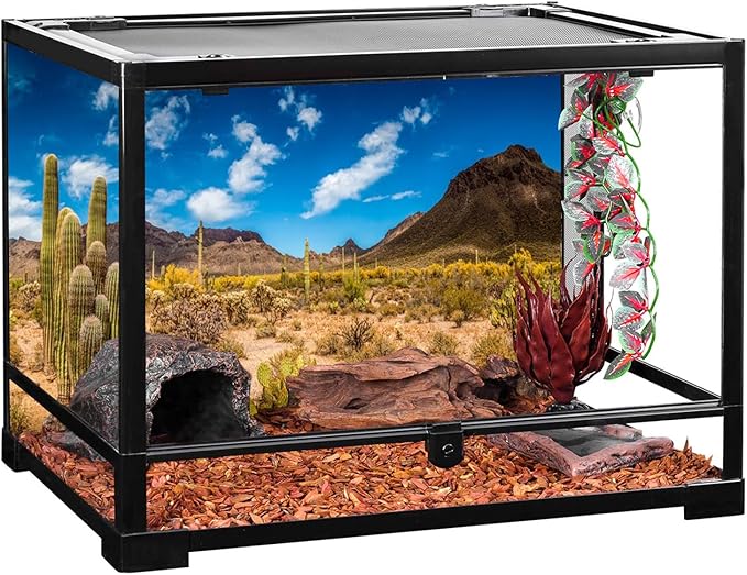 AWERT 30x12 inches Reptile Habitat Background Blue Sky Oasis Cactus Desert Terrarium Background Vinyl