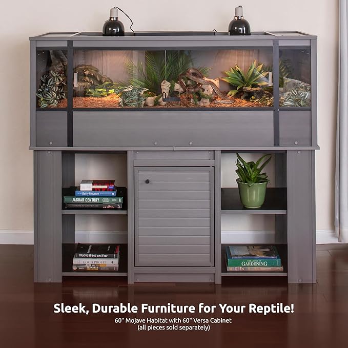 New Age Pet ECOFLEX 60-Inch Mojave Reptile Lounge in Grey- Durable, Moisture-Resistant Wood Plastic Composite Habitat with Vented Side Panels, Removable Sliding Glass Doors & Lock