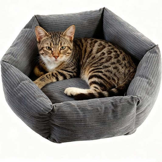 All-Season Stain Resistance Cat Dog Bed,Round Donut Pet Bed,Cord Washable Cat and Dog Beds with Removable Cover,Kitten Bed with Anti-Slip Bottom,Grey,21.6 * 5.9"