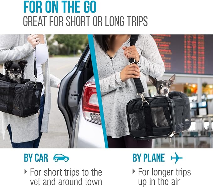 Sherpa Pet Carrier Airline Approved with Spring Wire Frame - Cat & Dog Carrier for In-Cabin Travel, Mesh Ventilation, Locking Zippers - Charcoal Grey, Large