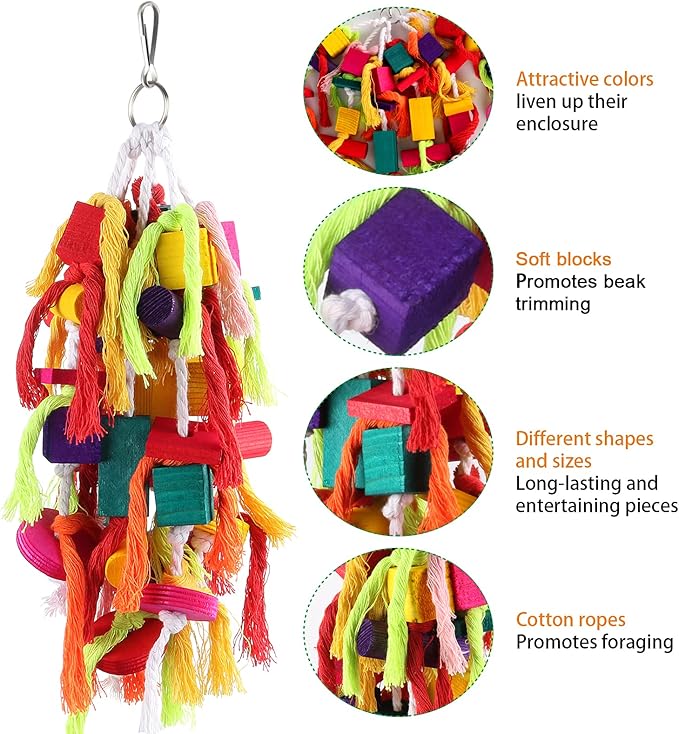 Rypet Large and Small Parrot Chewing Toys Parrot Cage Bite Toy Wooden Block Tearing Toys for Conures Cockatiels African Grey and Other Amazon Parrots