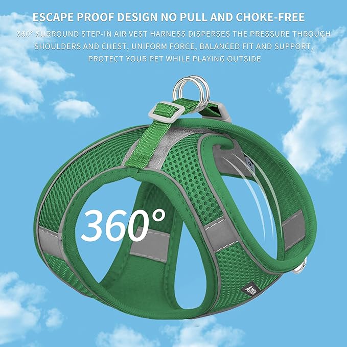 AIITLE Escape Proof Dog Harness - Step in Adjustable Dog Harness No Choke Over with Breathable Mesh and Quick-Release Buckle for Summer- Outdoor Walking, Camping, Training for Medium Dogs Green XL