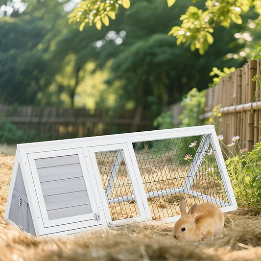 Rabbit Hutch Indoor Outdoor, Chicken Coop, Brooder Box for Chicks, A-Frame Poultry Quail Cage Duck House with Ventilating Wire Bunny Cage for Small Animals (Grey)