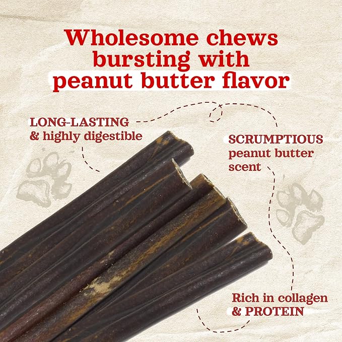 Natural Farm Peanut Butter Flavor Collagen Sticks for Dogs (6 Inch, 5 Pack), Long-Lasting Beef Collagen Chews, Best Rawhide Alternative Chews With Chondroitin & Glucosamine, High-Protein Dental Treats
