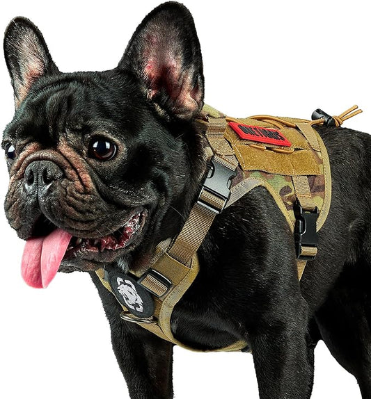 OneTigris Tactical Dog Harness Vest,No-Pull Service Dog Vest with Hook & Loop Panels,Adjustable Dog Vest Harness for Walking Hiking Training(CamoColor,XS)