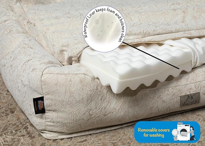 Furry's Paradise Foam Cuddler Pet Bed with Waterproof Liners, Reversible Cushion, Washable Cover, Recycled Fibers and Non-Slip Bottom. (Brown Marble, Orthopedic Large)