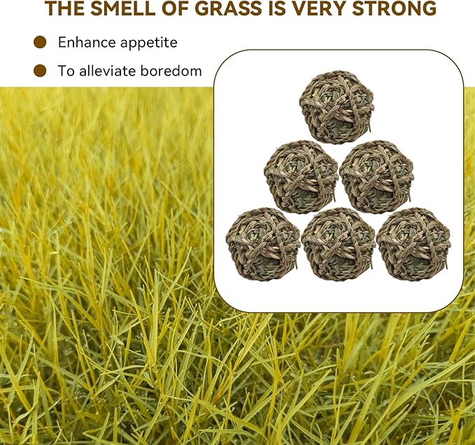 Rabbit Timothy Grass Ball 6 Pcs,Natural Bunny Grass Ball Timothy Hand Woven Chew Toys Small Animals Teeth Grinding Suitable for Hamster Guinea Pig Squirrel Totoro Gerbils