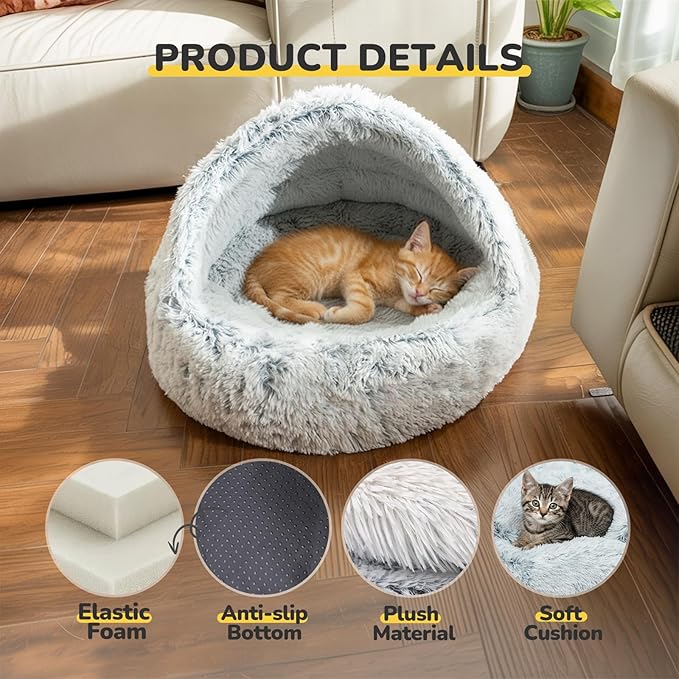 CATISM Large Cat Beds for Indoor Cats Dogs - Cat Bed Calming Nest, Self Warming Cave, Cozy Pod for Indoor Cats or Small Dogs, Removable Washable Cove with Non-Slip Bottom for Large Cats or Dogs