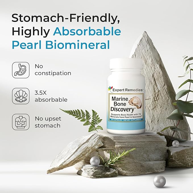 Marine Calcium Bone Density Supplement, 3.5X Absorbable Pearl Calcium & Icelandic Marine Algae, with Magnesium, Vitamin D3 K2 & More, Organic, Holistic Alternative, Astronaut Endorsed - 30 Days Supply