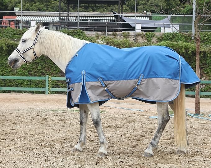 LEAFOREST 1200D Horse Blanket Waterproof Breathable Turnout (no Filling) Standard Neck Horse Sheet Blue Grey 72IN