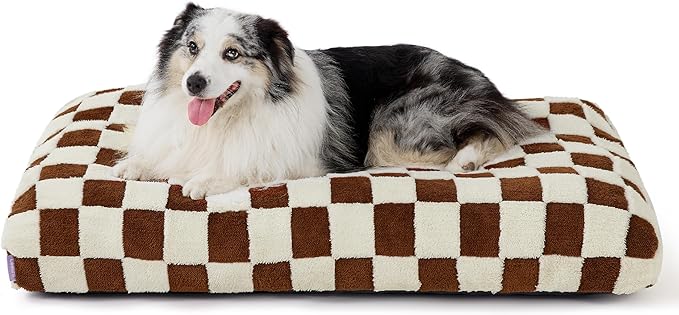 LE SURE XLarge Dog Bed-Thick Shredded Chopped Foam Pet Bed Indoor with Removable Cover, Cute Modern Fuzzy Plush & Anti Slip Bottom, Brown