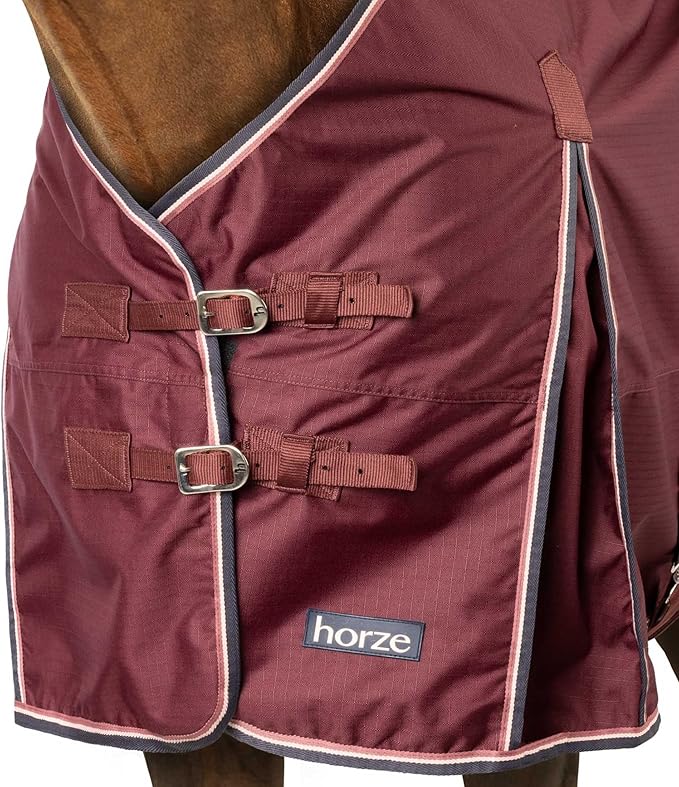 HORZE Glasgow Lightweight Waterproof Horse Turnout Blanket (100g Fill) - Burgundy - 69 in