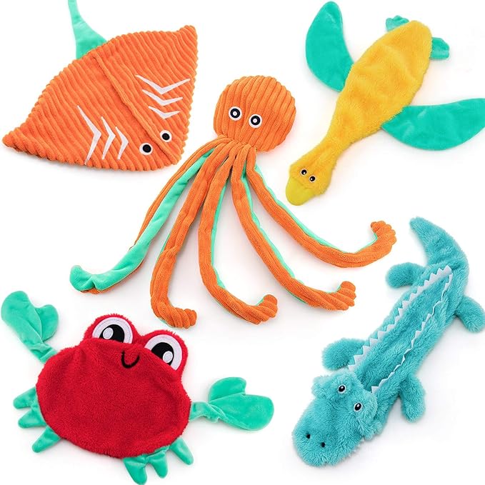 AWOOF Dog Toys No Stuffing, 5 Pack Dog Squeaky Toys Set Durable Dog Chew Toy for Pets Entertaining Toys Puppy Small Medium Large Dog