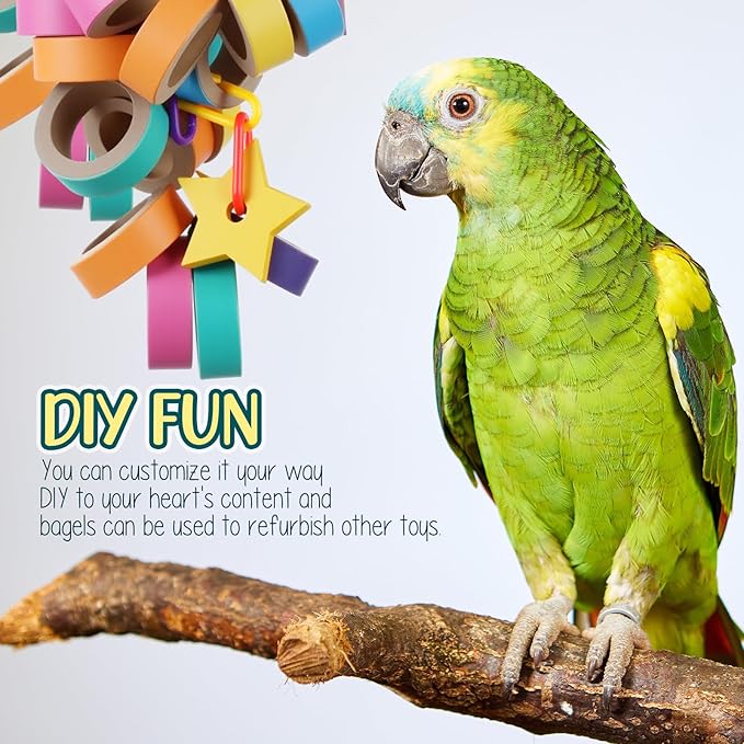 Skyygemm 60 Pcs Fatty Bagels Bird Toys Bulk for Parrots Durable Cardboard Chewing Shredding Foraging Foot for Medium & Large Parrot Mini Macaws African Greys Cockatoos Eclectus Senegal