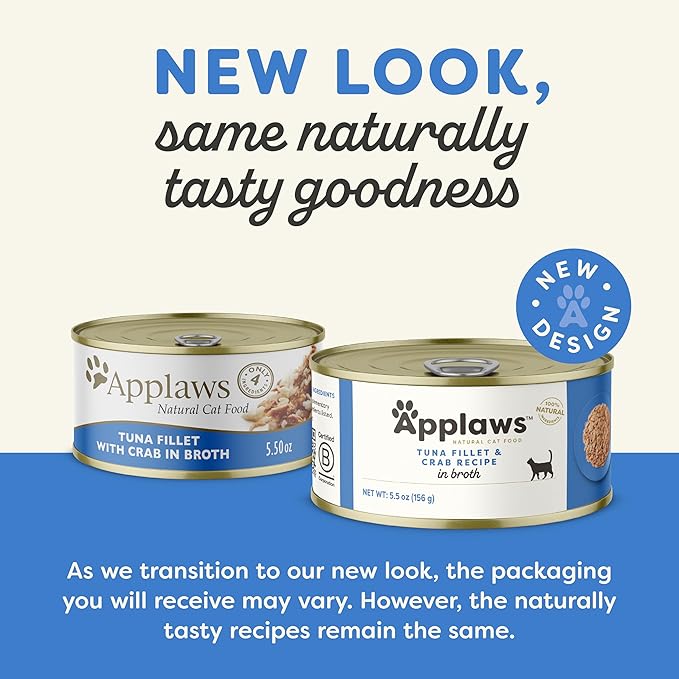 Applaws Natural Wet Cat Food in Broth, Limited and Natural Ingredients, High Protein with No Artificial Additives, Fish Selection Variety Pack in Broth (12 x 5.5oz Cans)