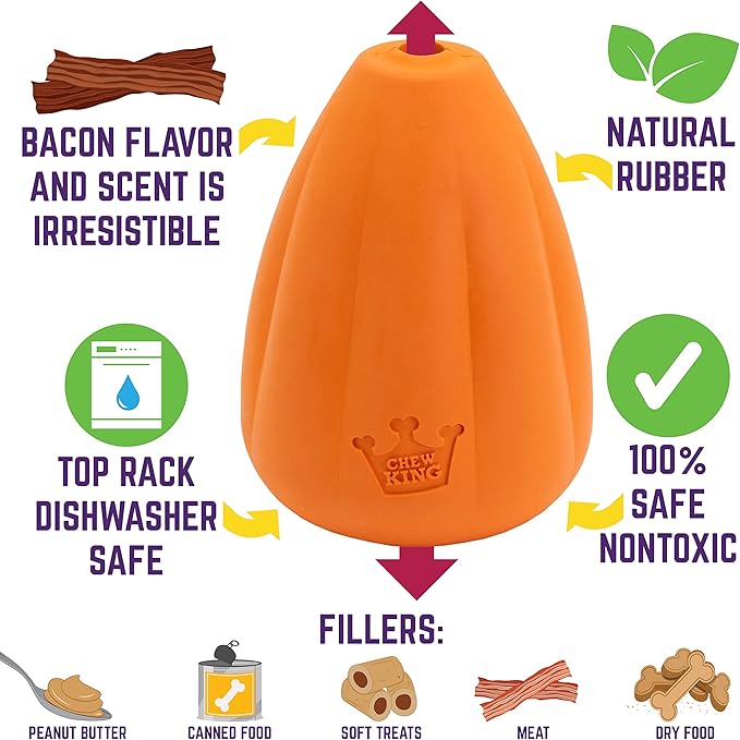 Chew King Premium Treat Dog Toy, Extremely Durable Natural Rubber Toy, Bacon Flavored Dog Toy