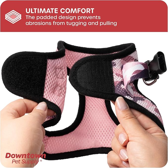 Downtown Pet Supply Step-in Dog Harness – No Pull, Adjustable Padded Mesh with Reflective Trim, Secure Buckle Strap – Comfortable & Breathable Small Dog Harness, Small, Pink Camo