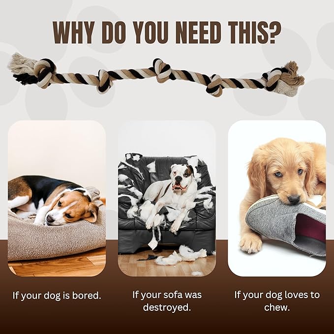 Medium and Large Dog Chew Toys for Aggressive Chewers, Dog Rope Toys for Medium Dogs, Indestructible Dog Toy, Knotted Dog Toys for Aggressive Chewers (Cotton and Polyester)