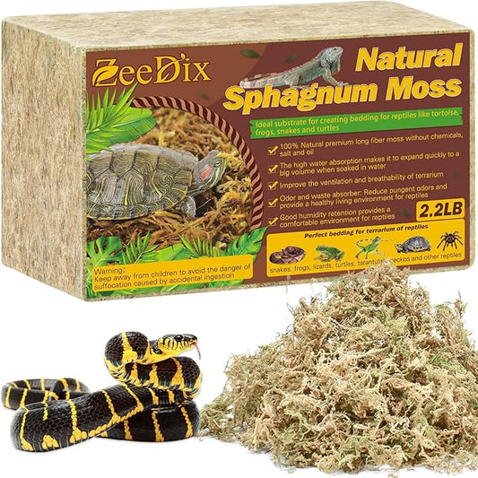 ZeeDix 2.2LBS Premium Sphagnum Moss for Reptiles, 50QT Dried Moss for Terrarium Long Fibered Leopard Gecko Moss Natural Sphagnum Peat Moss Bedding for Frogs Anoles Snake Turtle Plants