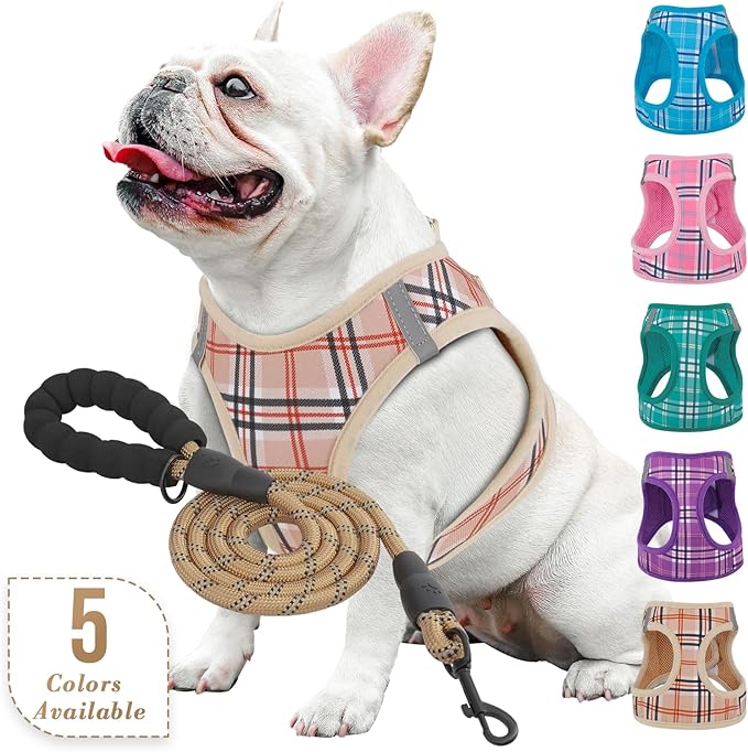 Athena Collection Step-in Dog Harness with 5 ft Leash, Medium Dog Harness Leash Set Large No Pull Dog Vest Harness with Reflective Strips Adjustable Velcro, Easy Walk Dog Harness, Beige