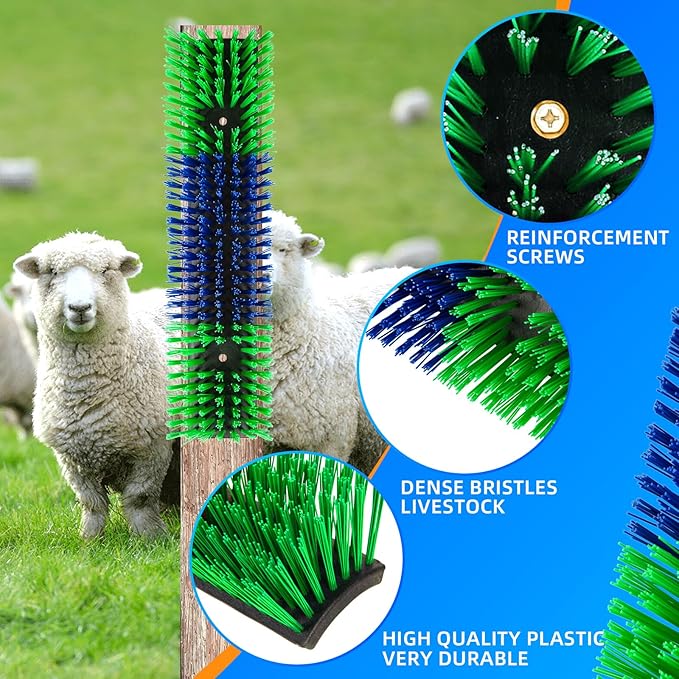 Livestock Scratch Brush for Cattle, Horses, Goats, Cow, Durable Scratching & Massage Grooming Tool for Healthy Coat, Relieves Itching, Easy Install on Fence Posts(2pcs, Green)