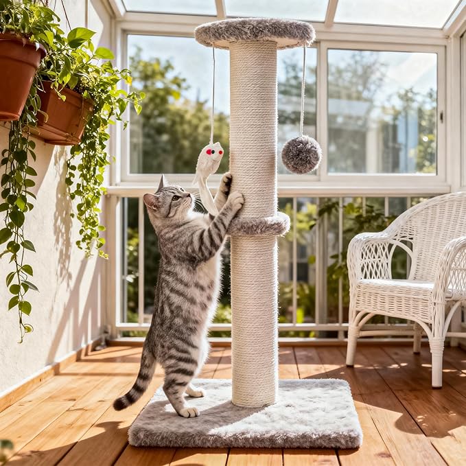 2 Pack Cat Scratching Post, Heavy Duty and Thicker Cat Scratching Post, Sisal Rope with Hanging Ball and Mice Scratching Post for Indoor Cats and Adult