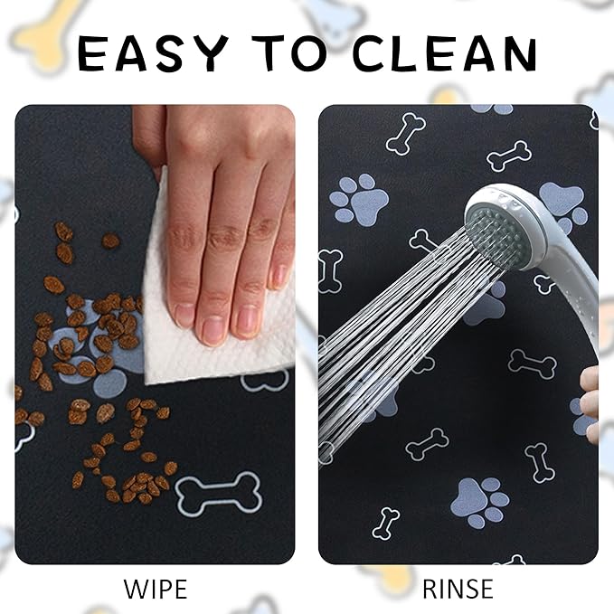 Pet Cat Dog Food Non Slip Mat for Water Bowl, Quick Dry Absorbent Feeding Mat, 18.1 * 11.8 in, Black