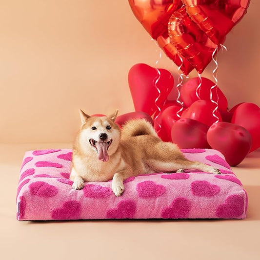 LE SURE Dog Beds Large Sized-Thick Shredded Chopped Foam Pet Bed Indoor with Removable Cover, Cute Modern Fuzzy Plush & Anti Slip Bottom, Pink