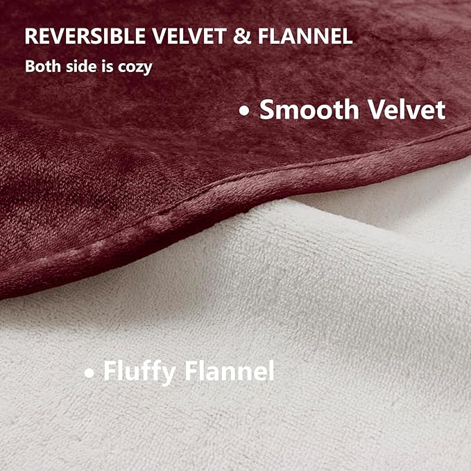 Waterproof Dog Blankets, Washable Pee Proof Pet Blanket for Couch, Soft Reversible Puppy Throw Furniture Protector Cover for Bed Sofa-52"x82",Burgundy Red+Cream