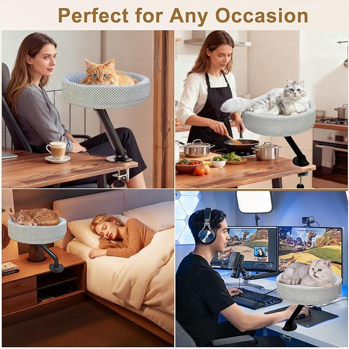 Simcat Modern Desk Cat Bed for Indoor Cats, Removable Study Office Game Tables Cat Desk Bed, Small Day Kitten Adjustable Pet Nest Bed