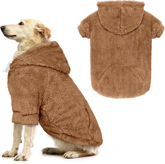 Dog Sweater,Dog Hoodies,Warm Fuzzy Fleece Sweatshirt with Hood & Pocket,Leash Hole,Cozy Cold Weather Pet Clothes Pet Sweater for Small,Medium,and Large Dogs(Coffee,XL)