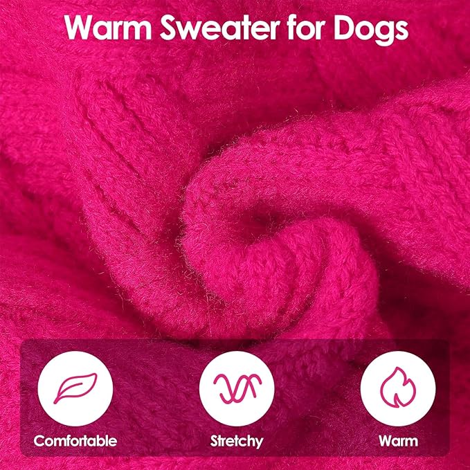 SUNFURA Dog Sweater, Christmas Sweaters for Large Dogs, Solid Color Dog Pullover for Fall Winter, Warm Sweatshirt Knit Turtleneck for Corgi, French Bulldog, Hot Pink L