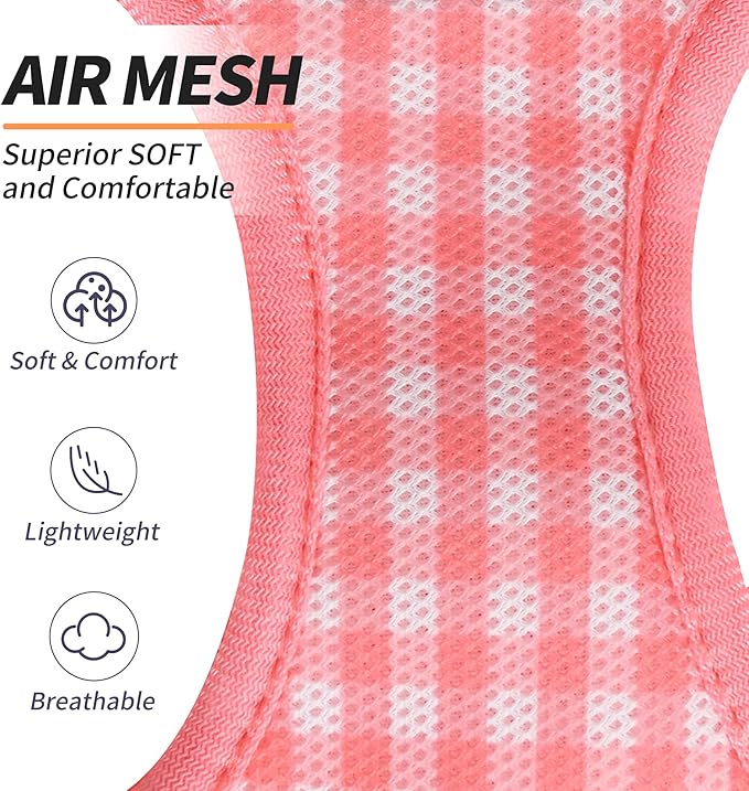 AIITLE Small Dog Harness and Leash Set, Step in No Pull Pet Harness, Soft Mesh Reflective Plaid Vest Harnesses for Small Dogs Puppy and House Cats Outdoor Walking Running Watermelon XS