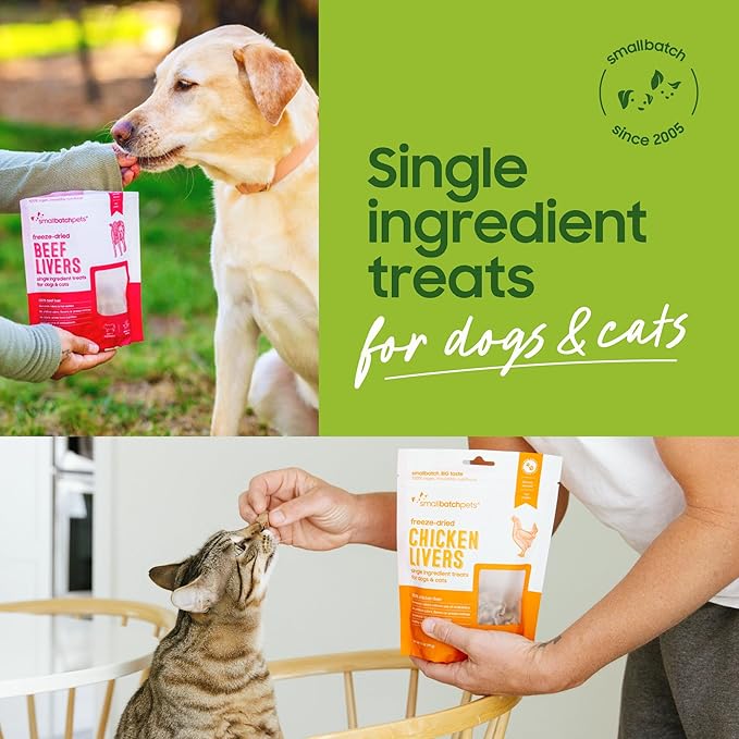 smallbatch Pets Premium Freeze-Dried Beef Heart Treats for Dogs and Cats, 3.5 oz, Made and Sourced in The USA, Single Ingredient, Humanely Raise Meat, No Preservatives or Anything Artificial Ever