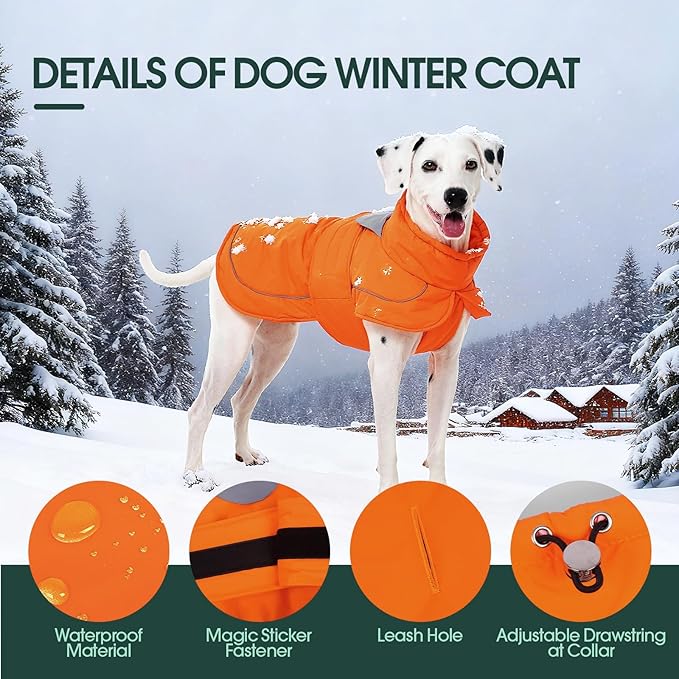 Kuoser Dog Winter Coat, Dog Jackets for Large Dogs, Winter Waterproof Big Doggie Coat, Reflective Dogs Cold Weather Coats, Windproof Turtleneck Pet Puffer Jacket Snowsuit Clothes with Harness Hole