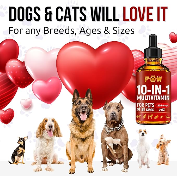 Cat Multivitamin B, C, & D3 – Liquid 10 in 1 Multivitamin for Dogs – Dog Vitamins and Supplements to Help with Allergies & UTIs – Cat Vitamins for Skin & Coat – Glucosamine for HIPS & Joints – 2 Oz