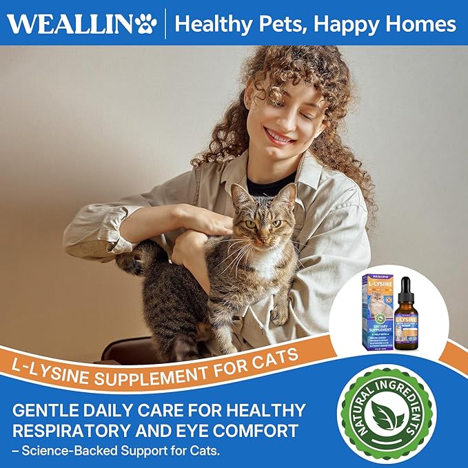 L-lysine Supplement for Cats, Immune Support for Cats, Support for Feline Respiratory, Sneezing, Runny Nose, Eye Function, Helps Strengthen Natural Defenses, Chicken Flavor, 60 ml/2 Fl Oz