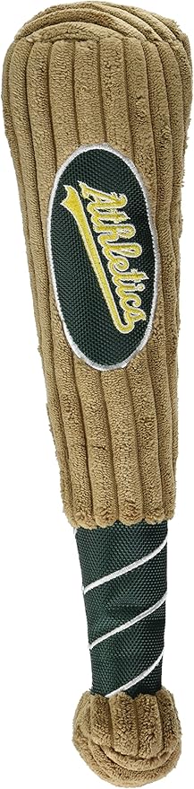 MLB Oakland Athletics Baseball Bat Toy for DOGS & CATS. Soft Corduroy Plush Dog Toy with Inner SQUEAKER, MLB Chew Toys for Dogs or Cats. Durable Fun Interactive Dog Toy with Team Names and Logo