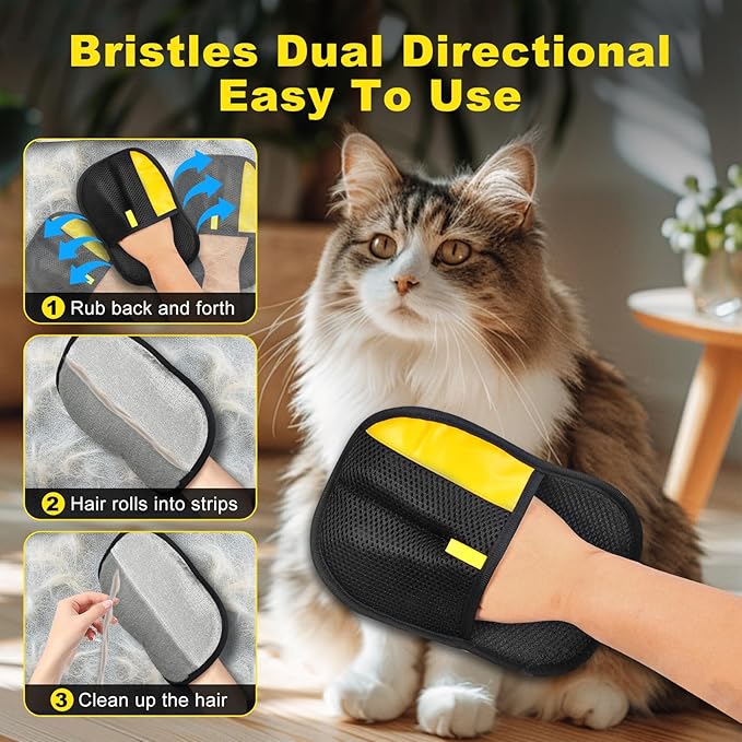 Pet Hair Removal Gloves for Cats & Dogs, Reusable Electrostatic Pet Grooming Gloves, Efficient Hair Remover Tools for Couch, Car Seat, Furniture, Carpet & Bedding (2 Pcs)