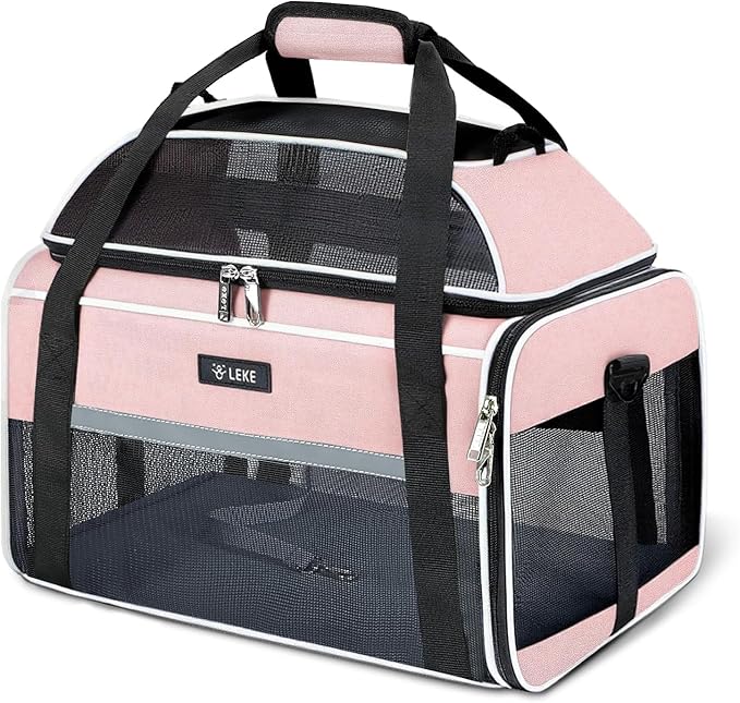 Lekereise Top-Expandable Pet Carrier - TSA Airline Approved Soft Sided Underseat Up to 15lbs Travel Carriers for Small Cats and Dogs with Locking Safety Zippers Anti-Scratch Mesh