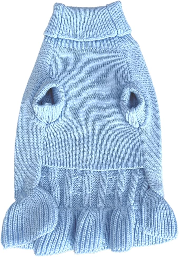 CHBORCHICEN Small Dog Sweaters Knitted Pet Cat Warm Dog Sweatshirt Winter Clothes Kitten Puppy Sweater (L, Dress-Light Blue)