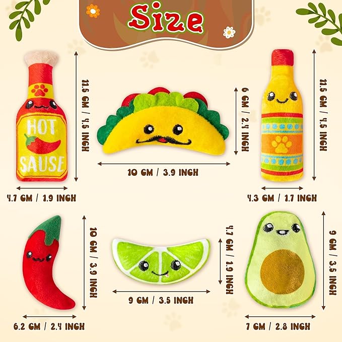 L1rabe Mexican Catnip Stuffed Toys - Christmas 6Pcs Funny Cat Toys for Cat Lovers Gifts, Carnival Sause Avocado Winter Indoor Kitten Chew Bite Kick Interactive Pet Supplies Kitten Xmas Birthday Gifts