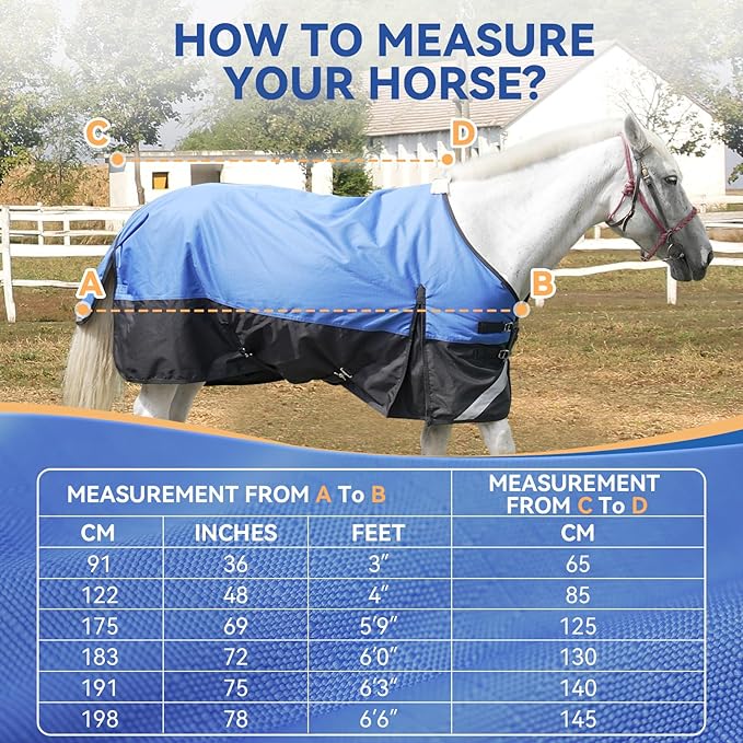69” Winter Horse Blanket, 1200D Waterproof Poly Horse Turnout Blanket, Durable Tear-Resistant Thick Horse Blanket with Snuggit 220G Filling, Breathable Warmth Turnout Blankets for Horse