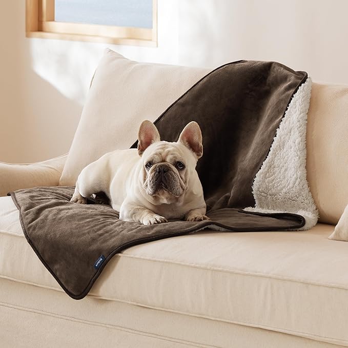 Bedsure Waterproof Dog Blankets for Medium Dogs - Medium Cat Blanket Washable for Couch Protection, Sherpa Fleece Puppy Blanket, Soft Plush Reversible Throw Furniture Protector, 30"X40", Coffee Brown