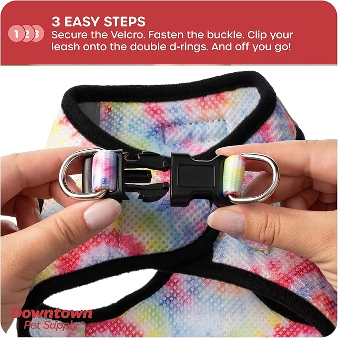Downtown Pet Supply Step-in Dog Harness – No Pull, Adjustable Padded Mesh with Reflective Trim, Secure Buckle Strap – Comfortable & Breathable Small Dog Harness, Small, Tye Die
