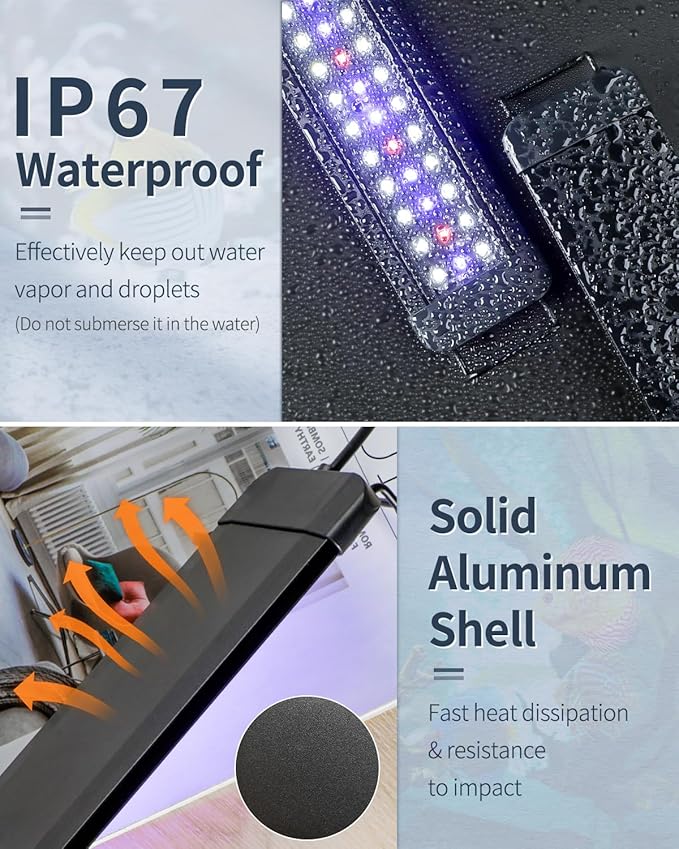 Pawfly 21W Aquarium LED Light for 30 to 36 Inch Extendable Fish Tank Light with Full Spectrum Brilliant White Blue Red Lights with Daytime & Night Modes Timer Auto On/Off Adjustable Brightness