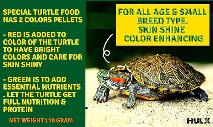 Turtle Food & Reptile Feed 110 G, HIGH Protein 34% Floating Stick Pellets Growth Fast Formula, Turtle Stick Feeding Frog Aquatic Amphibian & Cichlid Food Support Robust Turtle Shell, Tortoise Food